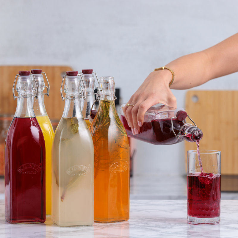 Square Clip Top Bottles - Set Of 6, 34 Oz