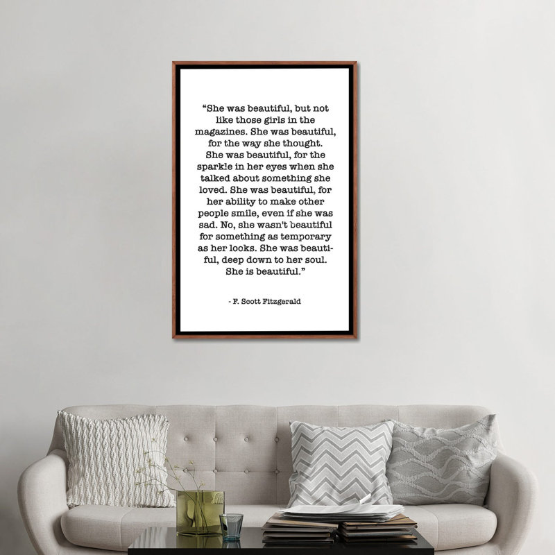 Citation de Fitzgerald par Mambo art studio, art textuel, H 48 po x l 32 po x P 1,5 po, Toile classique avec cadre brun