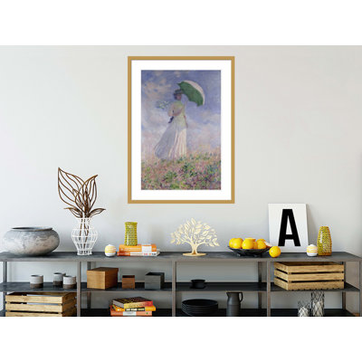 «Femme avec un parasol tourné vers la droite» par Claude Monet, impression giclée encadrée