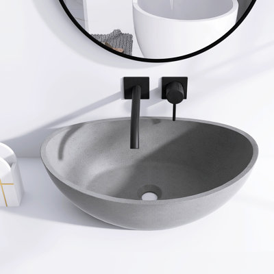 Cement Gray Oval Vessel Bathroom Sink -  JimsMaison, JMAOBS01-2214