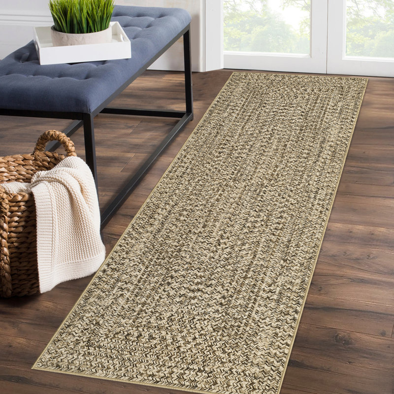 Braided Printed Texture Machine Washable Rug with Rubber Backing for Living Room Non-Slip Dining Room Rug Easy-Cleaning Floor Carpet for Bedroom