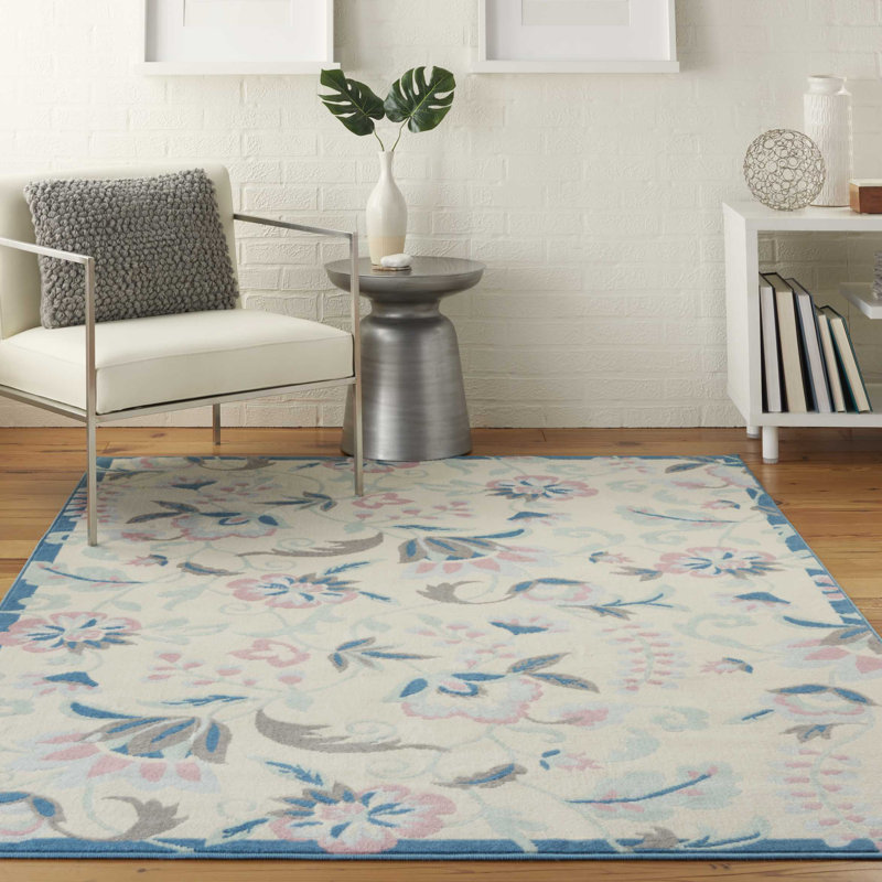 Tapis ivoire à motif floral Kardinya, Rectangle 5 pi 3 po x 7 pi 3 po