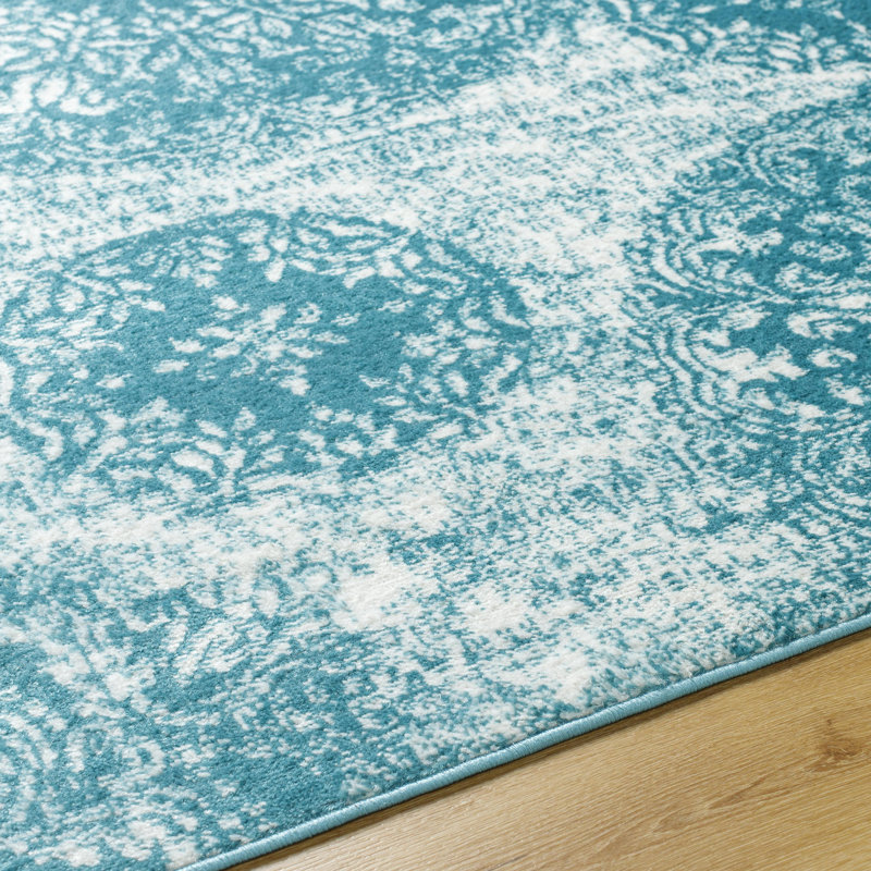 Tapis bleu clair en polypropylène tissé à la machine Zinaida, Rectangle 8 pi 10 po x 12 pi