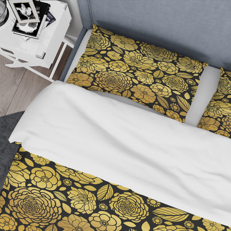 Ensemble de housse de couette de style mid-century floral ii, Housse simple + 1 taie décorative