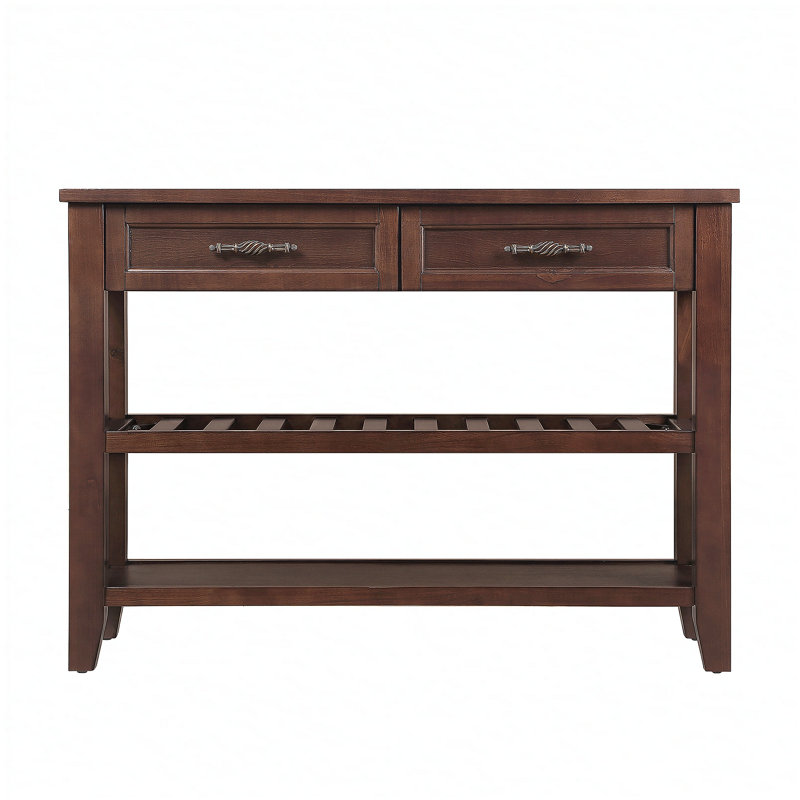 Console avec 2 tiroirs et tablettes Kinzee, Noyer