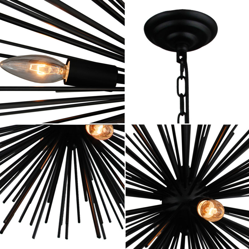 Black Urchin Sputnik 4-Light Satetilite Firework Chandelier