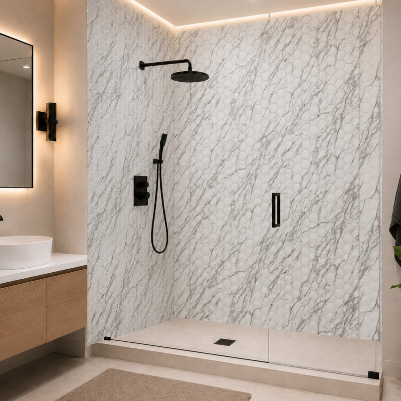 Hex Mini - MirroFlex - Panneaux muraux de baignoire et douche, Marble