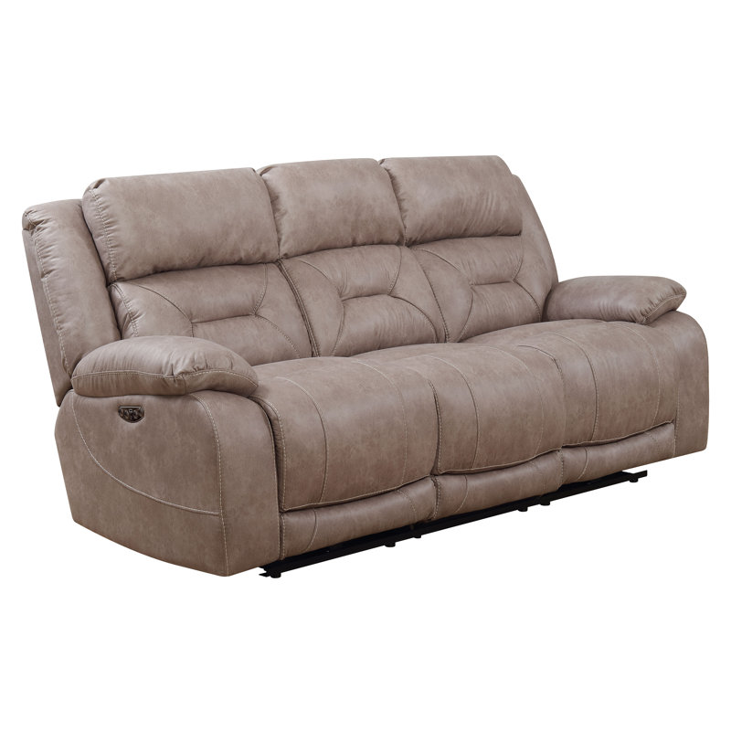 Aprill Upholstered 86'' Reclining Sofa, Desert Sand Faux leather