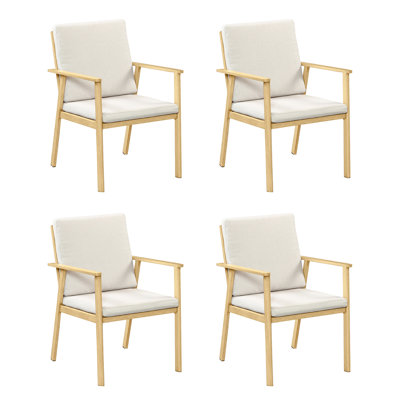 Outdoor Patio Dining Chairs, 4 Pieces Outdoor Aluminum Dining Chairs with Thickened Cushions, Weatherproof Patio Dining Furniture Chairs Set for Garden, Decks, Porch, Pool,Maple Wood