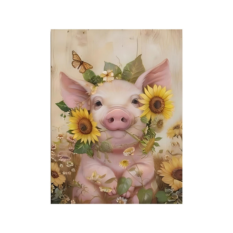 Tournesol, cochon mignon, art mural 12 po x 16 po