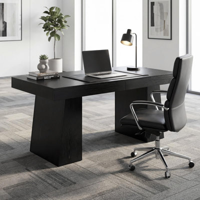 Bureau de direction de 55 po, bureaux à domicile de style Mid-Century moderne avec double base trapézoïdale, bureau d'ordinateur en bois, poste de travail, table de conférence