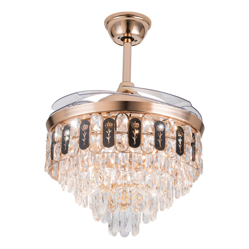 Jillyn 4 - Blade Crystal Ceiling Fan with Remote Control and Light Kit Included