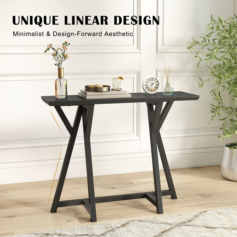 Wooden Black Entryway Table - Narrow Farmhouse Console Table Behind Sofa For Hallway