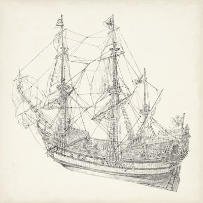 Antique Ship Sketch I by Richard Foust - Wrapped Canvas Print
