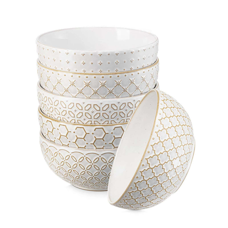  Ensemble de bols à soupe en relief 6 po - 6 pièces en grès artisanal