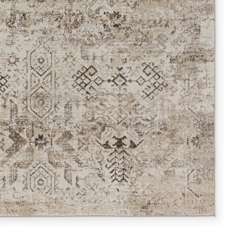 Phoebe Machine WashableGeometric Area Rug in Brown/ Cream, Rectangle 6'7" x 9'6"