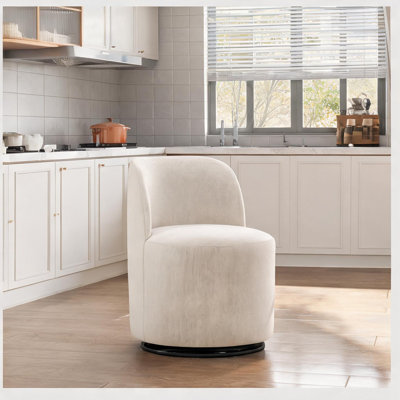 Fauteuil d'appoint pivotant en lin avec structure en métal et dossier incurvé pour la cuisine, la salle à manger et la chambre à coucher