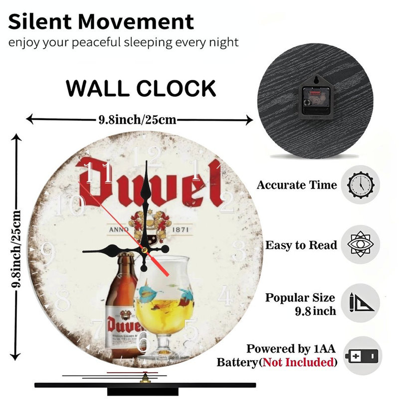 Horloge murale en bois 10 po, mouvement silencieux, à piles (piles AA non incluses), décor artistique, parfait pour les décorations