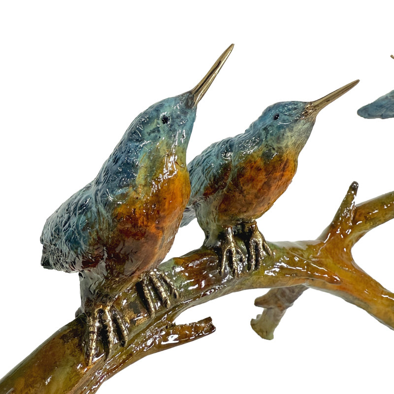 Figurine bronze colibris colorés sur une branche