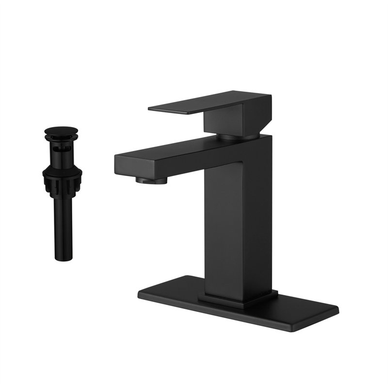 Robinet de salle de bain à un trou avec drain, Noir mat
