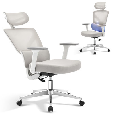 Chaise de bureau ergonomique en filet, chaise de bureau à haut dossier avec support lombaire et accoudoirs 3D, chaise d'ordinateur réglable pour les pieds de galvanoplastie de bureau à domicile, gris
