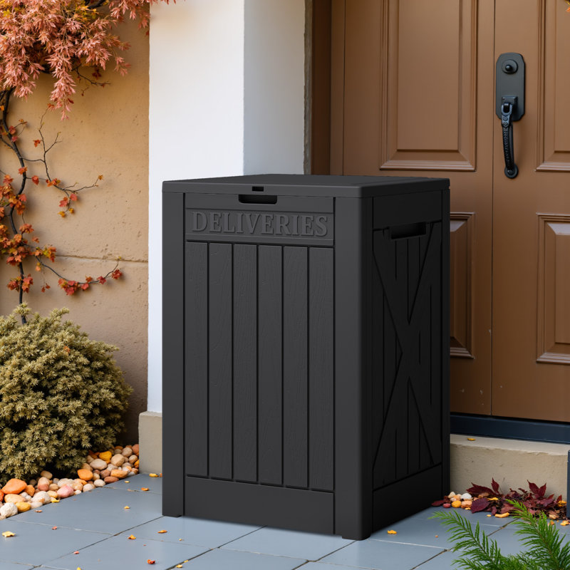 Boîte de livraison de 50 gallons en résine pour l'extérieur, boîte de rangement imperméable et verrouillable, Noir