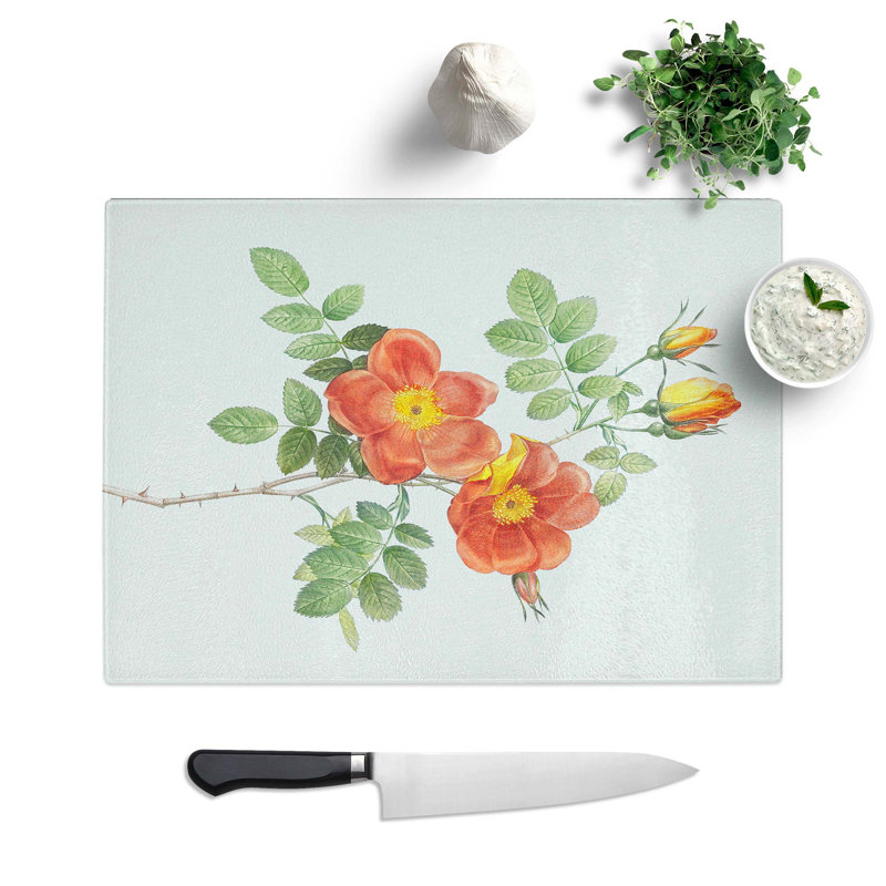 Tempered Glass Austrian Briar Rose Chopping Board, 39 cm W x 28.5 cm L
