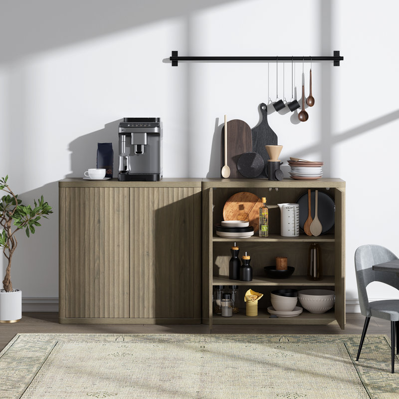 Buffet 2 portes avec tablettes réglables l 34,6 po Cesiro, Aulne gris, 3 pièces