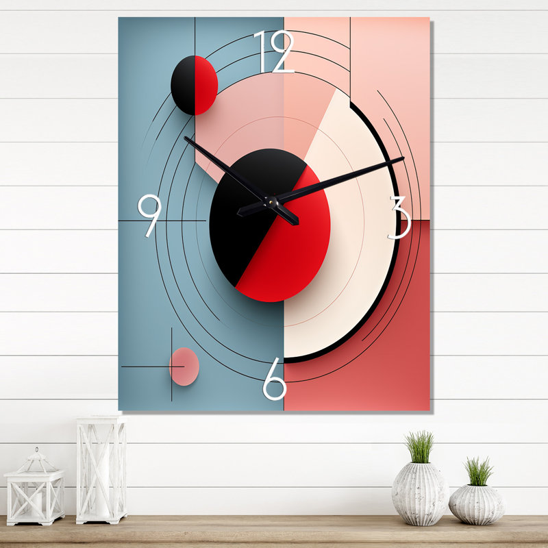 Horloge murale géométrique «Happy Flowers Of Rhyth» en rose et bleu III, H 28 po x l 12 po x P 1 po