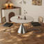 Table de salle à manger ronde moderne de 119 cm (47 po) en pierre frittée avec pied central en acier inoxydable, imitation travertin