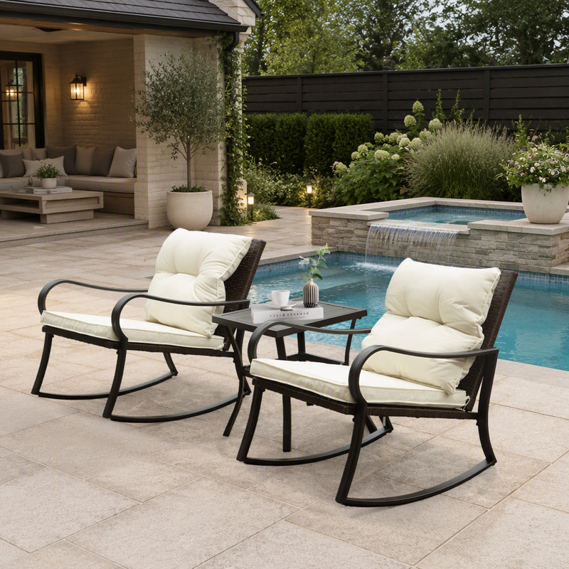 Ensemble de conversation de terrasse ergonomique en métal pour 2 personnes avec coussins confortables et structure en acier robuste