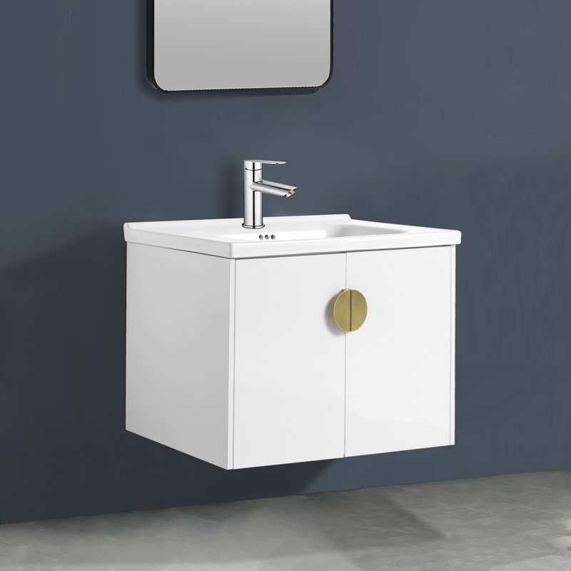 Wall-Mounted Bathroom Vanity With Sink, White, 28"