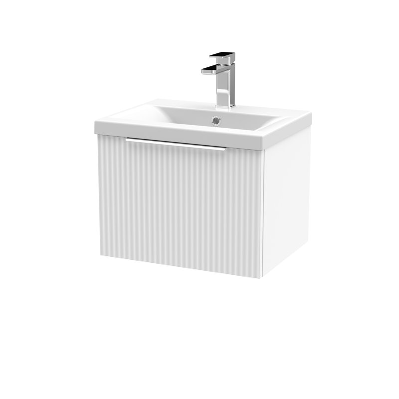 Fluted 510 mm Single Vanity with Drop In Basin, White