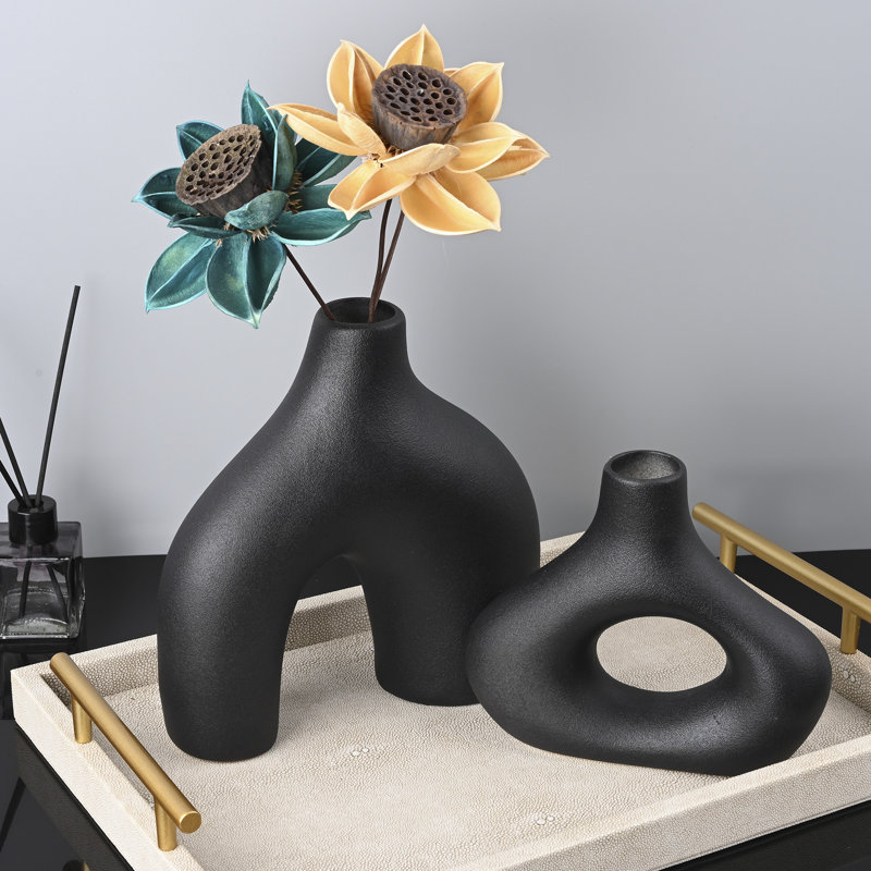 Ensemble de vases de table en céramique 2 pièces Elife, Noir