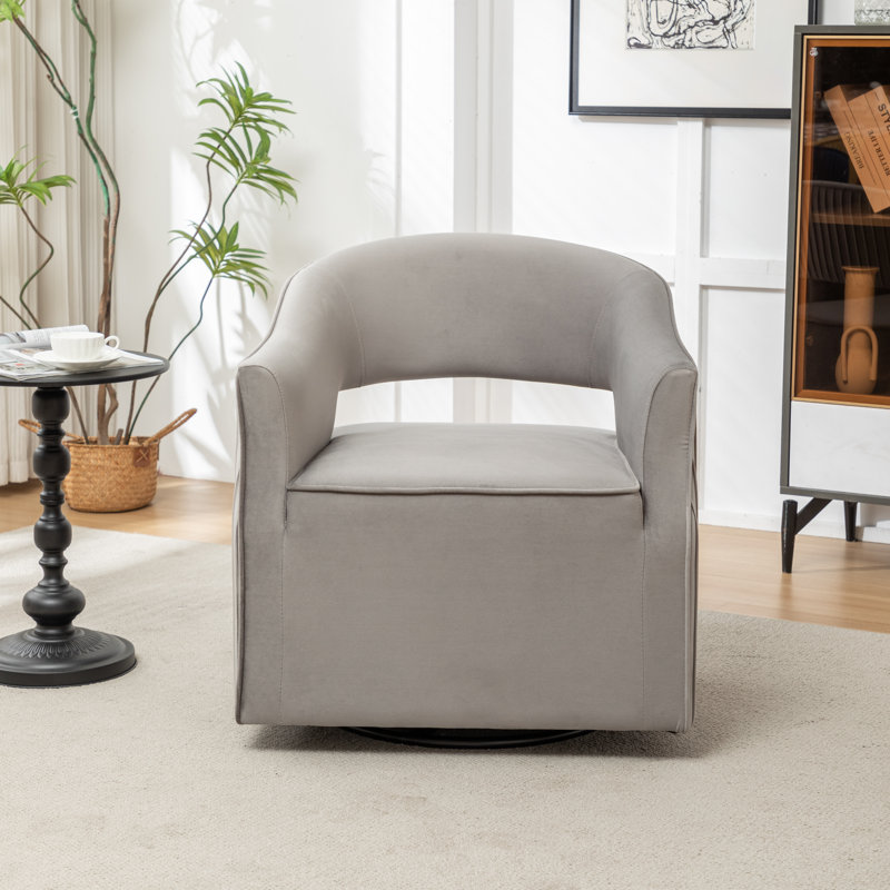 Fauteuil demi-tonneau pivotant en velours de 27,6 po Fumiyo, Gris