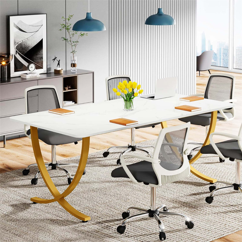 Bureau de direction moderne avec plateau en faux marbre pour les grandes réunions de conférence et l'espace de travail à domicile (BUREAU NON FAUTEUIL)