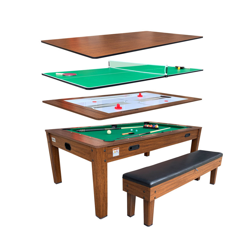 Rack Luxor 7.5-foot 4-in-1 Multi-game Swivel Billiard/pool Table (green Felt With 1 Bench)