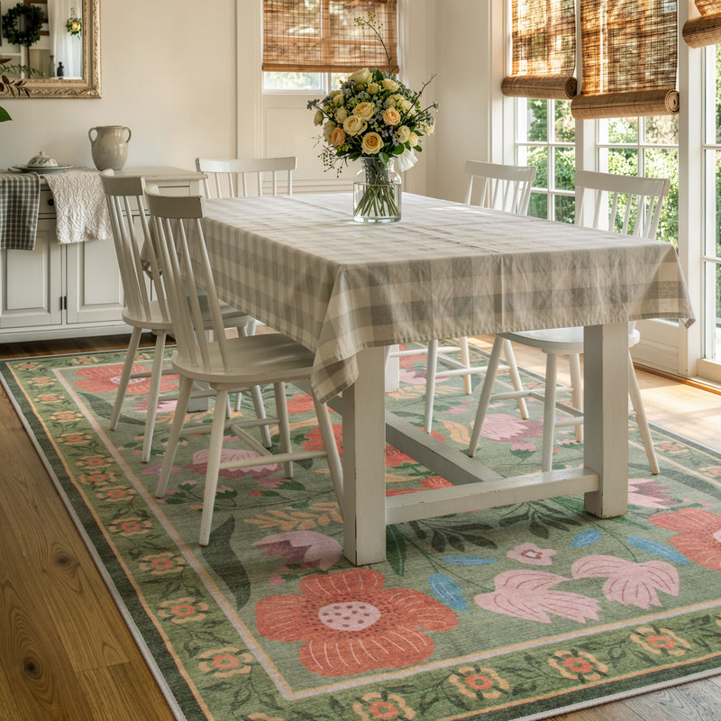  Tapis lavable floral rétro avec envers antidérapant Kaldi, Rectangulaire 8 pi x 10 pi