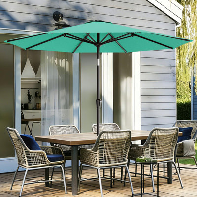 Parasol de patio 9 pi, inclinaison à bouton-poussoir et manivelle, parasol de marché extérieur 8 nervures robustes pour piscine de jardin