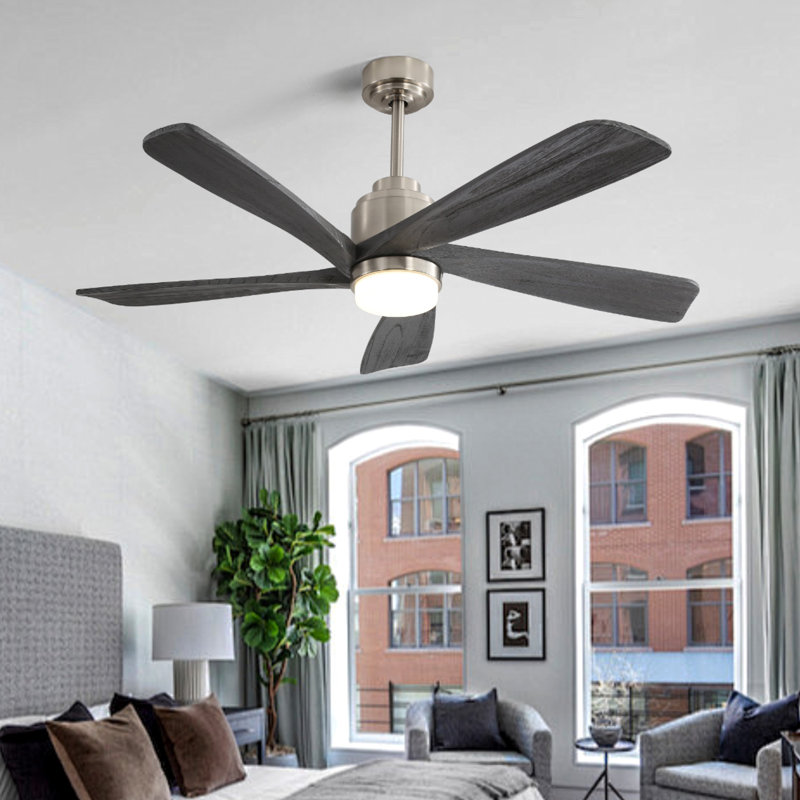 Ventilateur de plafond 52 po avec lumières DEL Einy, Bois gris, Nickel