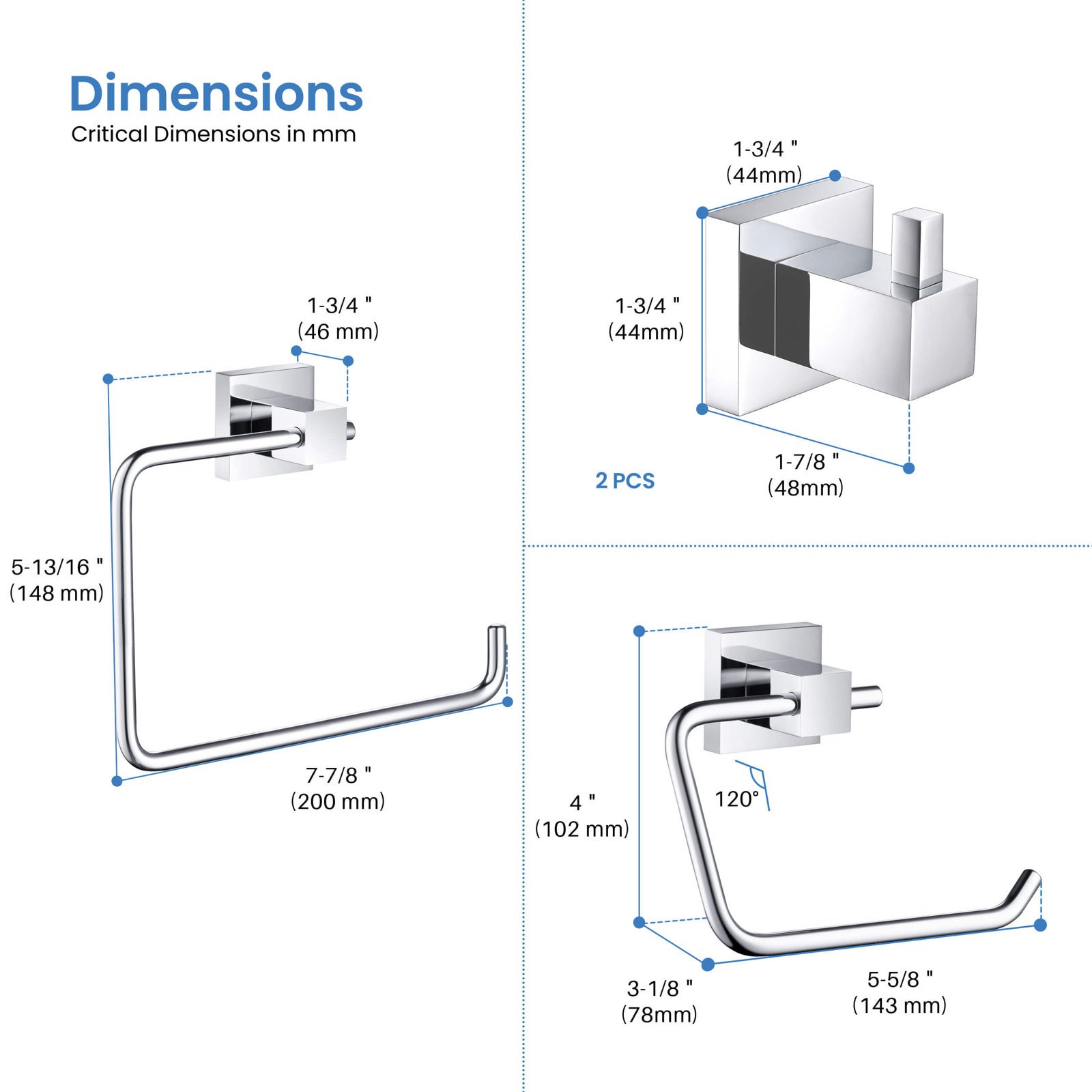 Cube 4-Piece Bathroom Hardware Set, Chrome