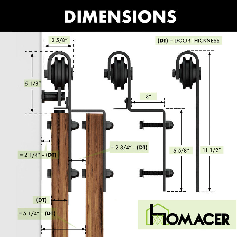 Homacer Black Rustic Single Track Bypass Sliding Barn Door Hardware Kit, For Three Doors, 9Ft Long Flat Track, Classic Design Roller,  (2 Flat+ 1 Bent Roller Set)