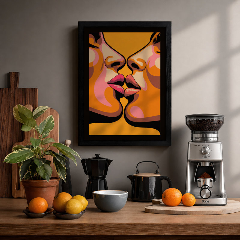 Faces in Profile Art Deco - Framed Print, A4 - 29.7 x 21.0 cm, Black