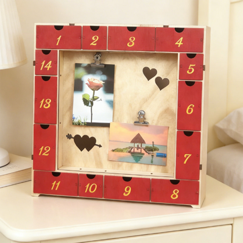 Boîte à souvenirs double cœur avec porte-photo - Présentoir à bijoux à 14 fentes pour colliers et bagues, cadeau parfait pour la Saint-Valentin, Noël ou anniversaire ‘