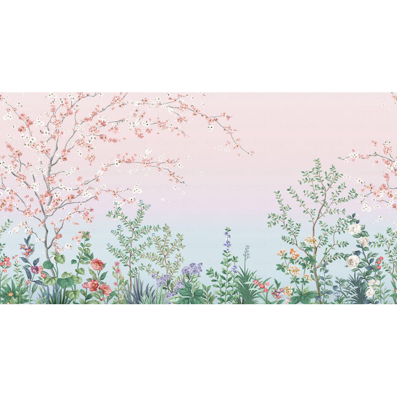 Murale de papier peint Blossom Pastel Garden, L 110,04 po x l 204 po, Rose
