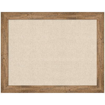 Kate and Laurel Framed Fabric Pinboard Neutral Weave Printed Linen Rustic Farmhouse Bulletin Board for Use as a Vision Board or Wall Organization
