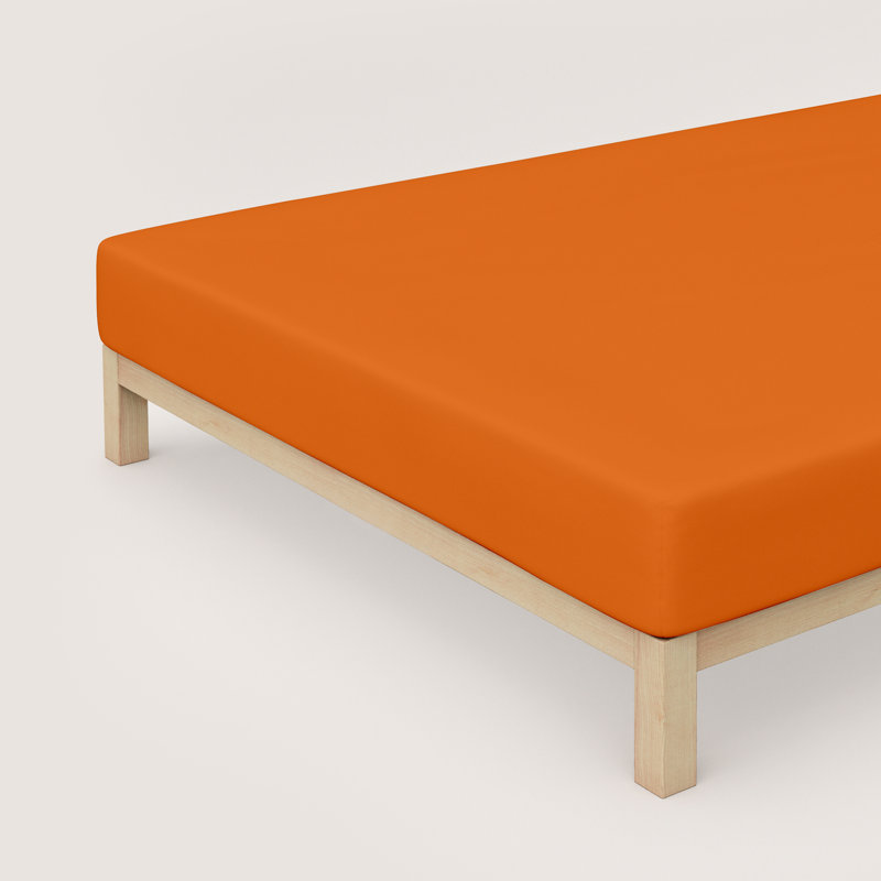 Jersey-Elasthan Cotton Blend Jersey Knit Fitted Sheet, 90 - 100cm x 190 - 220cm, Orange