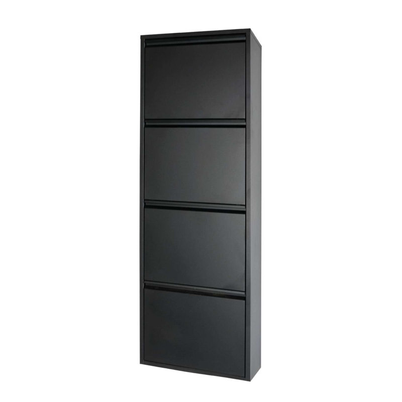 Armoire à chaussures d'extérieur moderne Colgan, noir, 19,7 x 53,9 x 5,9 pouces | 100% tôle, peut contenir jusqu'à 8 paires de chaussures | Fixation murale, aucun assemblage requis, conception élégante pour les entrées et les patios