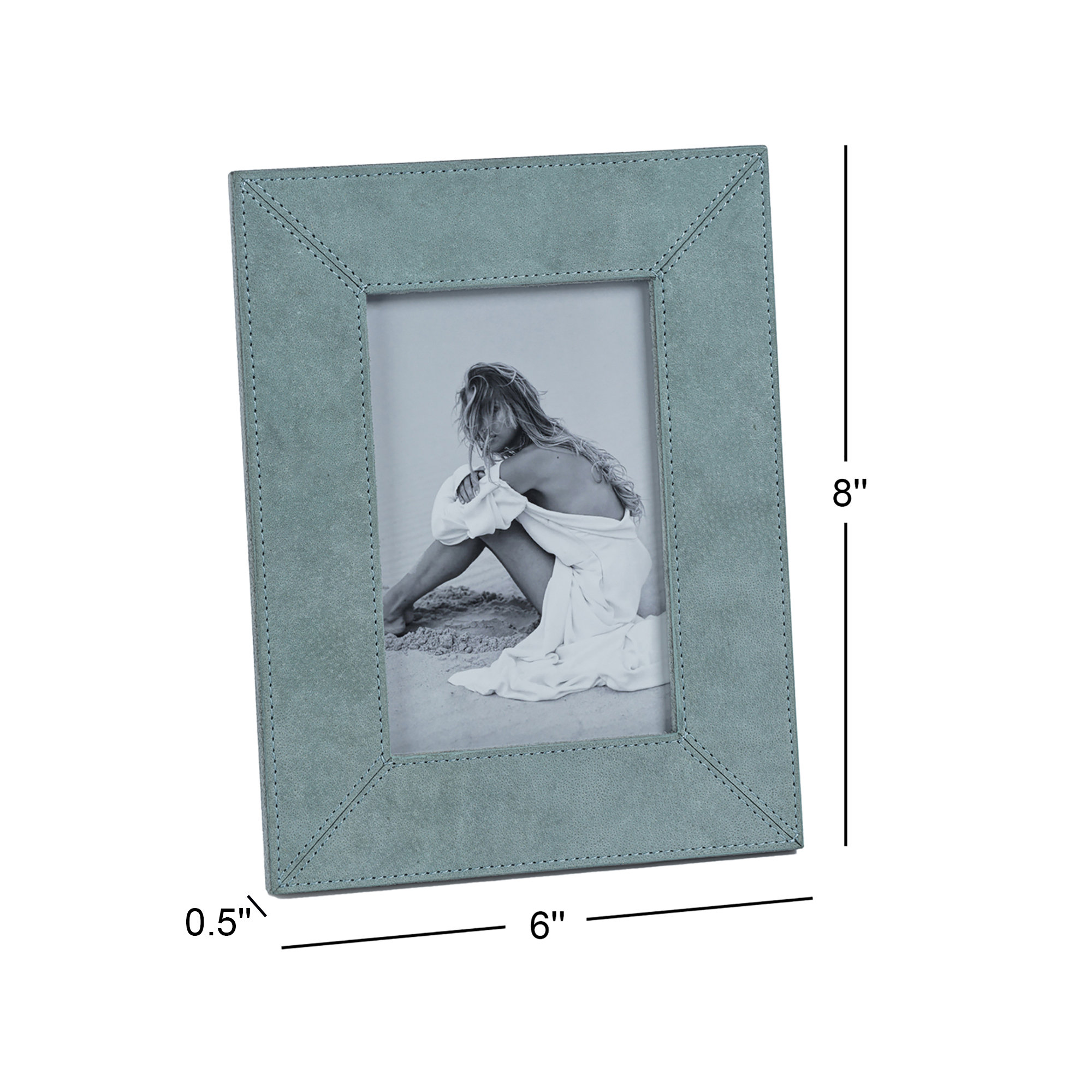 Suede Leather/ MDF Picture Frame, Cote D'Azur Blue, 4" W x 6" H