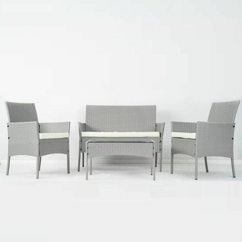 Lavedan Rattan 4 - Person Sofa Set with Cushions, Grey, Grey